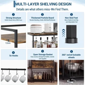 Utility Bakers Rack with Mini Fridge Space, 5-Tier Sturdy Microwave Stand and Coffee Station