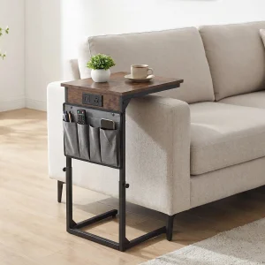 The Sofa-Side Setup – Adjustable C-Shaped Table with Charging Station & Storage Pockets