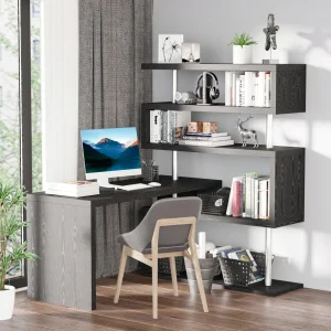 The Corner Office – 360° Rotating Desk with Multi-Tier Storage Shelves